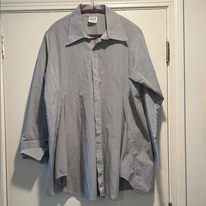 Planet by Lauren G Black White Smock Striped Button Down Asymmetrical Shirt